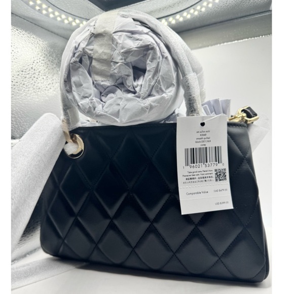 Kate Spade Black Quilted Satchel Women's Bag Crossbody Purse NWT $399 Retail - Picture 3 of 3